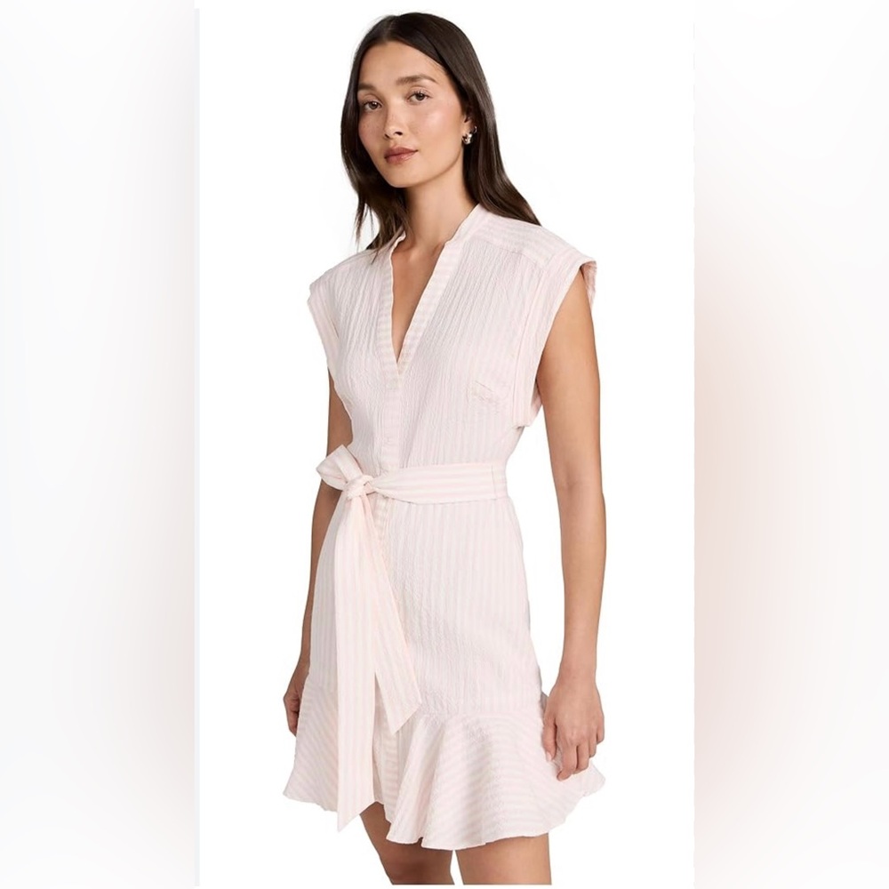 Veronica Beard Light Pink Striped Tie-Waist Mini Dress